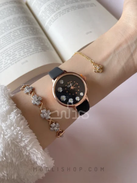 خرید ست ساعت دستبند و انگشتر زنانه طرح بابونه